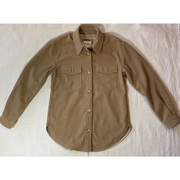 Abercrombie & Fitch Women’s Camel Button Up Heavy Wool Blend Shaket Sz S - Picture 1 of 15